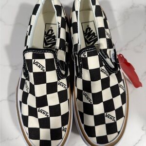 Vans Black and White Checkered platform Slip-On Sneakers
